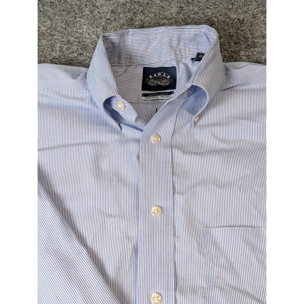 Eagle Shirtmakers Dress Shirt Men's 15.5 - 32/33 Regular Fit Stretch Collar Blue